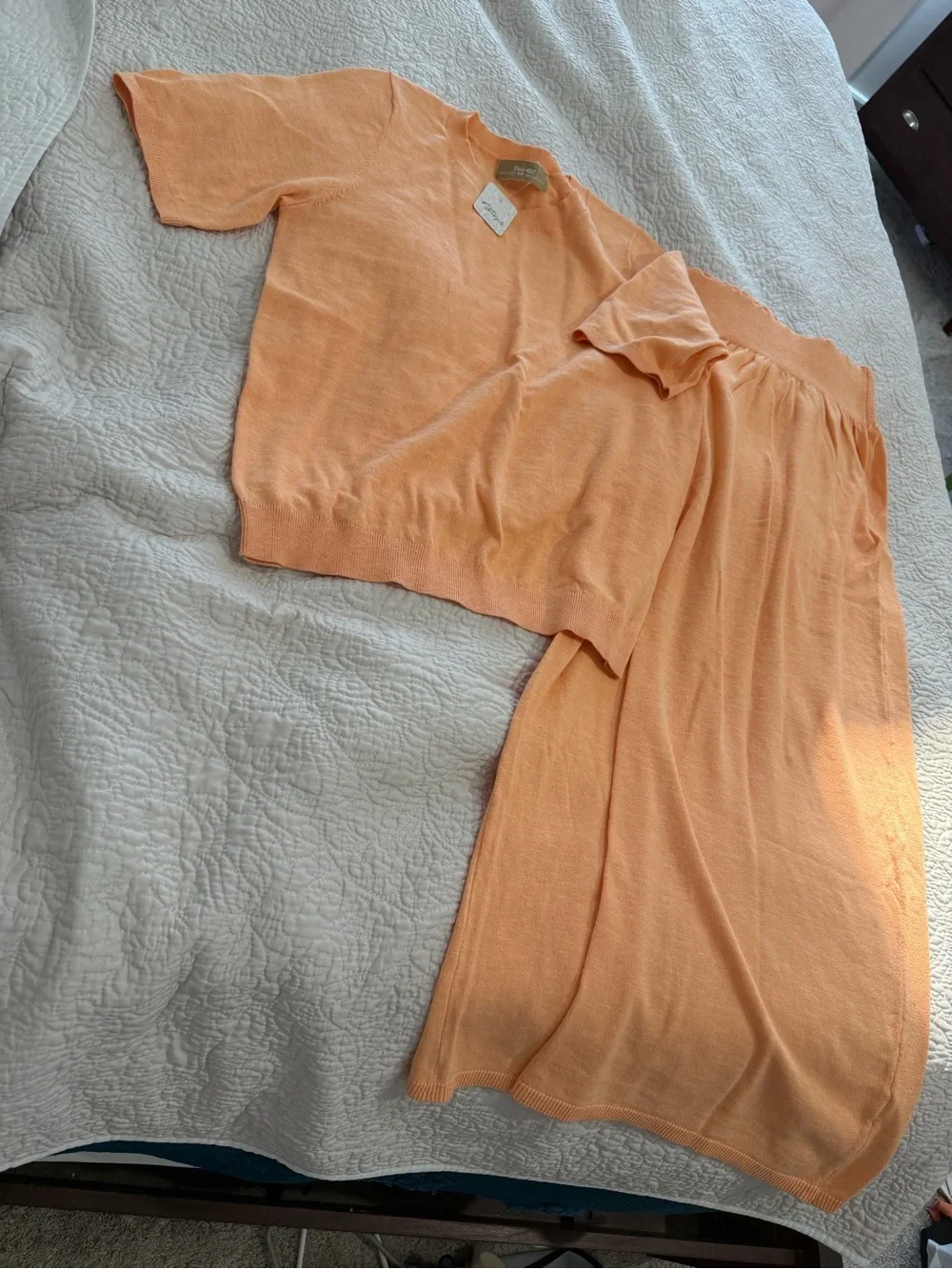 Women's free people peach Knit Midi Skirt sweater set